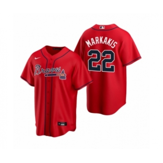 Women Atlanta Braves 22 Nick Markakis Nike Red 2020 Replica Alternate Jersey