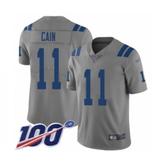 Men's Indianapolis Colts 11 Deon Cain Limited Gray Inverted Legend 100th Season Football Jersey