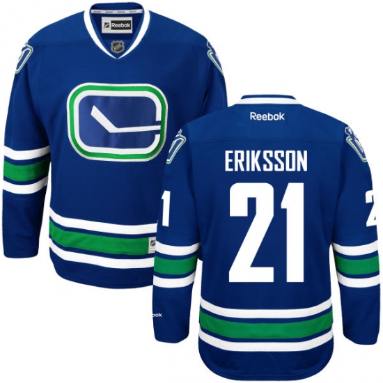 Men's Reebok Vancouver Canucks 21 Loui Eriksson Premier Royal Blue Third NHL Jersey