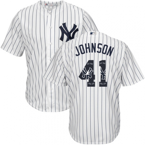 Men's Majestic New York Yankees 41 Randy Johnson Authentic White Team Logo Fashion MLB Jersey