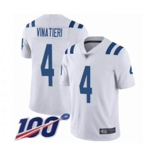 Men's Indianapolis Colts 4 Adam Vinatieri White Vapor Untouchable Limited Player 100th Season Football Jersey