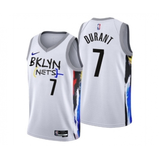 Men's Brooklyn Nets 7 Kevin Durant 2022-23 White City Edition Stitched Basketball Jersey