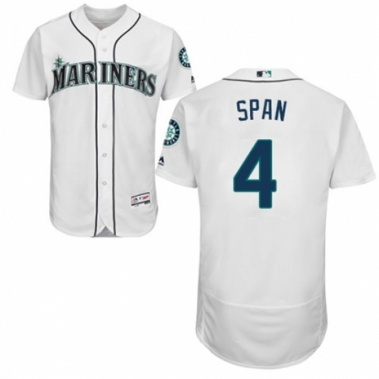 Men's Majestic Seattle Mariners 4 Denard Span White Home Flex Base Authentic Collection MLB Jersey
