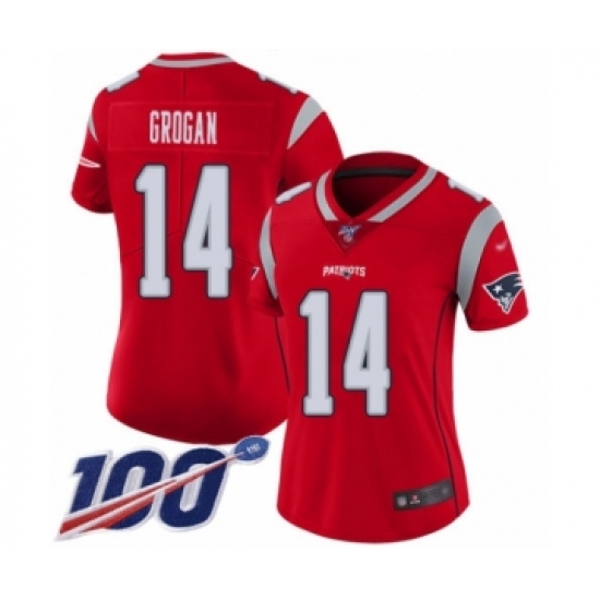 Women's New England Patriots 14 Steve Grogan Limited Red Inverted Legend 100th Season Football Jersey