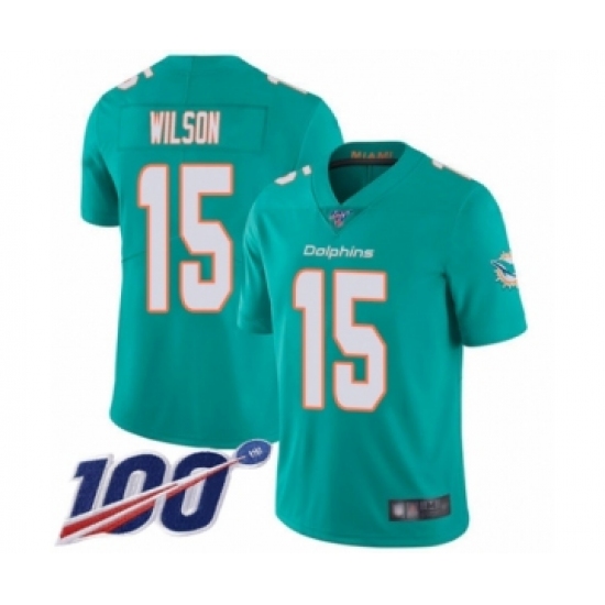 Men's Miami Dolphins 15 Albert Wilson Aqua Green Team Color Vapor Untouchable Limited Player 100th Season Football Jersey