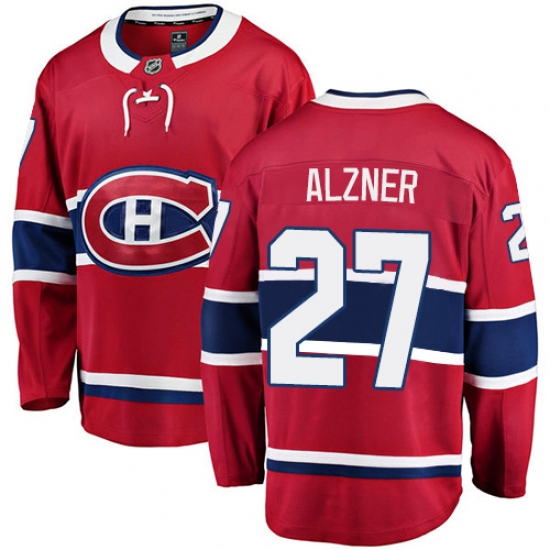 Men's Montreal Canadiens 27 Karl Alzner Authentic Red Home Fanatics Branded Breakaway NHL Jersey
