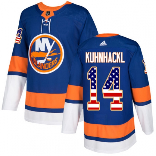 Youth Adidas New York Islanders 14 Tom Kuhnhackl Authentic Royal Blue USA Flag Fashion NHL Jersey