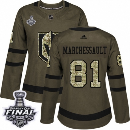 Women's Adidas Vegas Golden Knights 81 Jonathan Marchessault Authentic Green Salute to Service 2018 Stanley Cup Final NHL Jersey