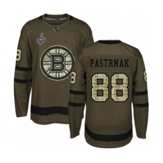 Men's Boston Bruins 88 David Pastrnak Authentic Green Salute to Service 2019 Stanley Cup Final Bound Hockey Jersey