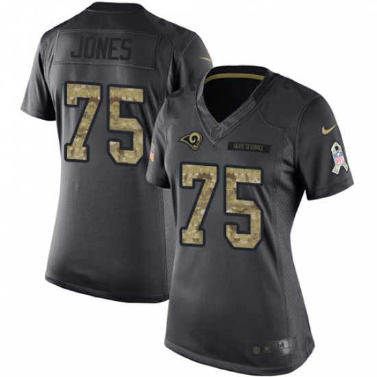Women's Nike Los Angeles Rams 75 Deacon Jones Limited Black 2016 Salute to Service NFL Jersey