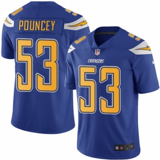 Men's Nike Los Angeles Chargers 53 Mike Pouncey Limited Electric Blue Rush Vapor Untouchable NFL Jersey