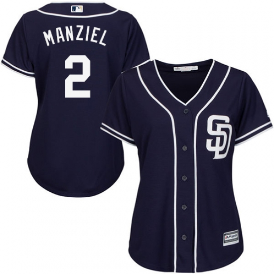 Women's Majestic San Diego Padres 2 Johnny Manziel Authentic Navy Blue Alternate 1 Cool Base MLB Jersey