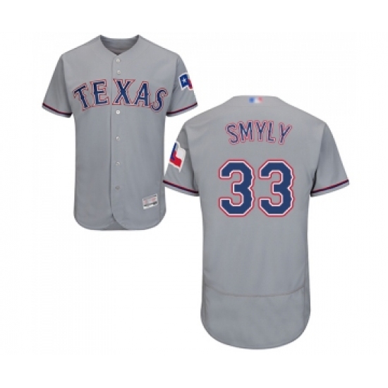 Men's Texas Rangers 33 Drew Smyly Grey Road Flex Base Authentic Collection Baseball Jersey