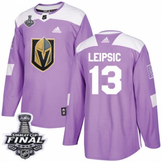 Men's Adidas Vegas Golden Knights 13 Brendan Leipsic Authentic Purple Fights Cancer Practice 2018 Stanley Cup Final NHL Jersey