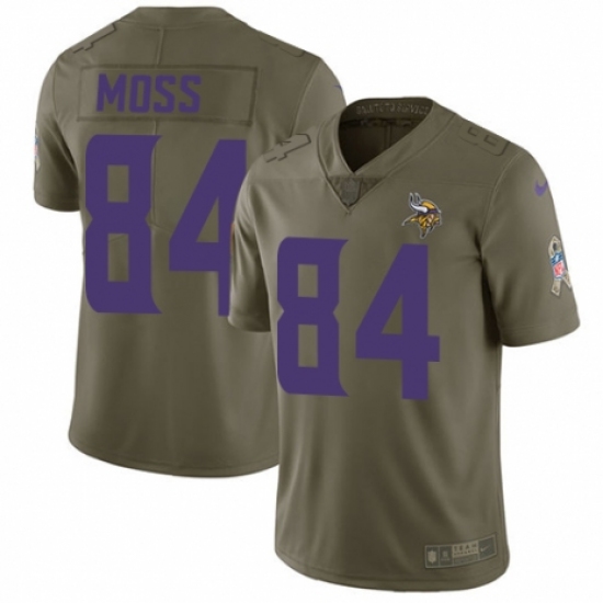 Men's Nike Minnesota Vikings 84 Randy Moss Limited Olive 2017 Salute to Service NFL Jersey