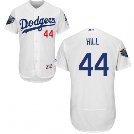 Men's Majestic Los Angeles Dodgers 44 Rich Hill White Home Flex Base Authentic Collection 2018 World Series MLB Jersey