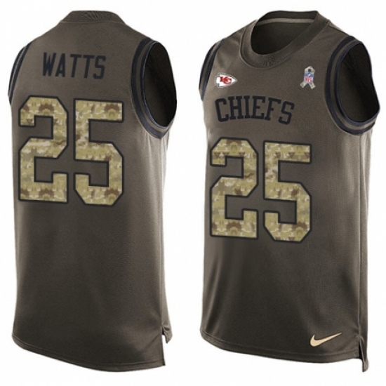 Men's Nike Kansas City Chiefs 25 Armani Watts Limited Green Salute to Service Tank Top NFL Jersey