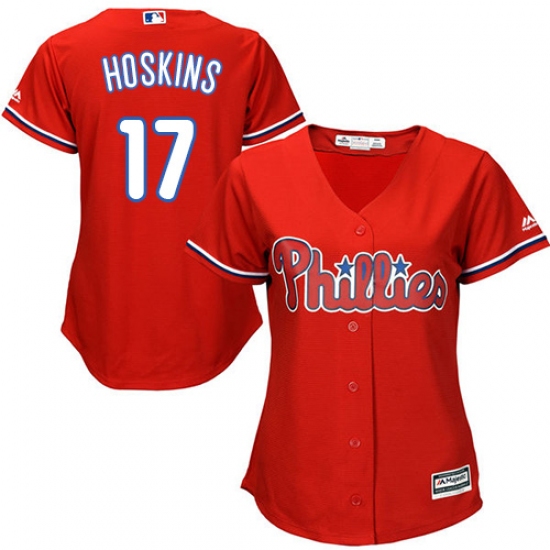 Women's Majestic Philadelphia Phillies 17 Rhys Hoskins Replica Red Alternate Cool Base MLB Jersey