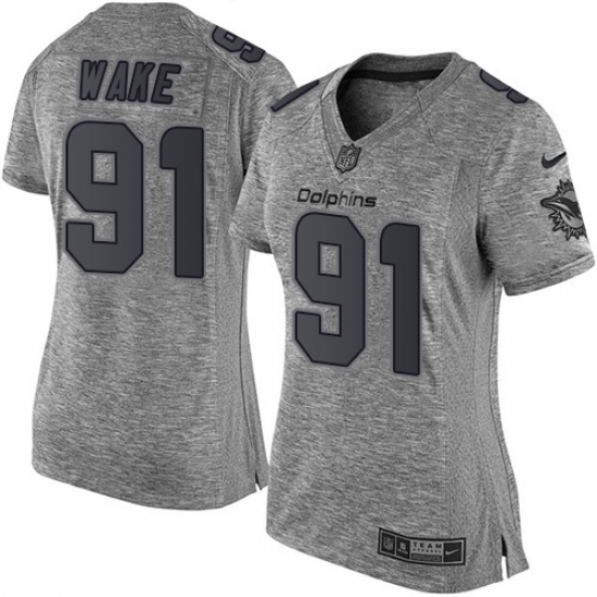 Women's Nike Miami Dolphins 91 Cameron Wake Limited Gray Gridiron NFL Jersey