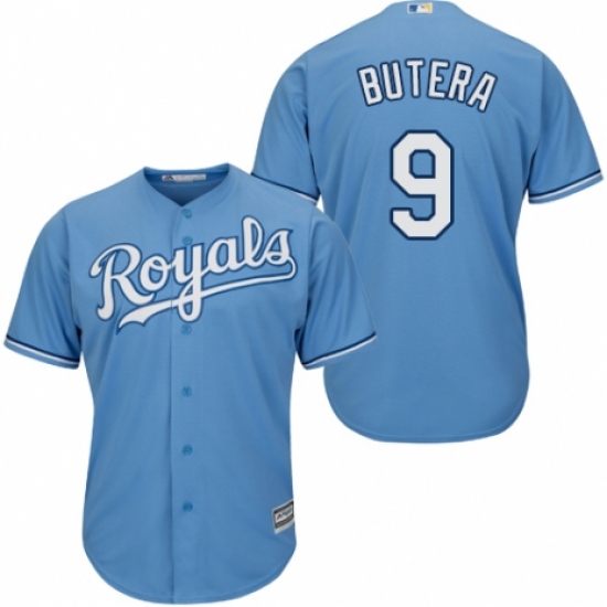 Youth Majestic Kansas City Royals 9 Drew Butera Authentic Light Blue Alternate 1 Cool Base MLB Jersey