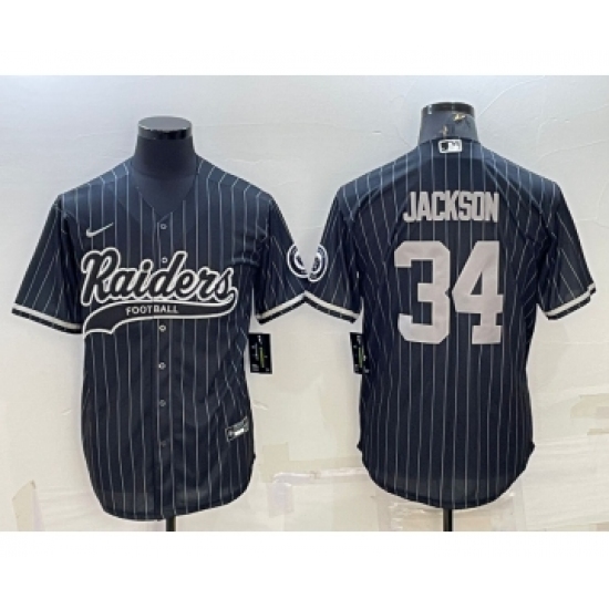 Men's Las Vegas Raiders 34 Bo Jackson Black With Patch Cool Base Stitched Baseball Jersey
