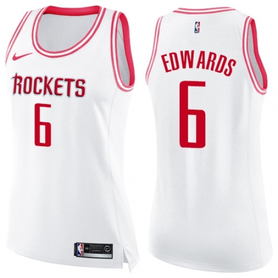 Women's Nike Houston Rockets 6 Vincent Edwards Swingman White Pink Fashion NBA Jersey