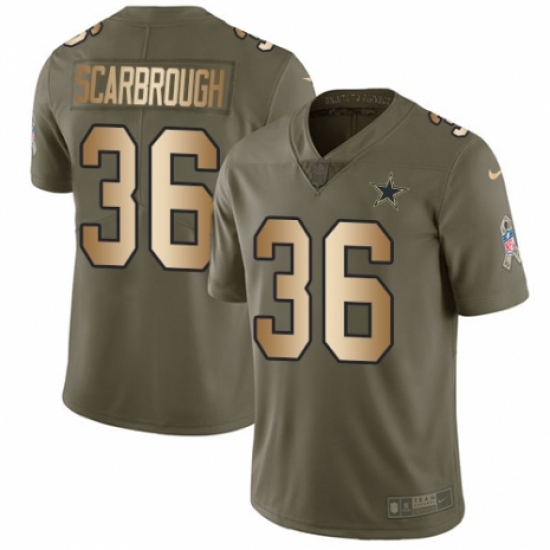 Youth Nike Dallas Cowboys 36 Bo Scarbrough Limited Olive/Gold 2017 Salute to Service NFL Jersey