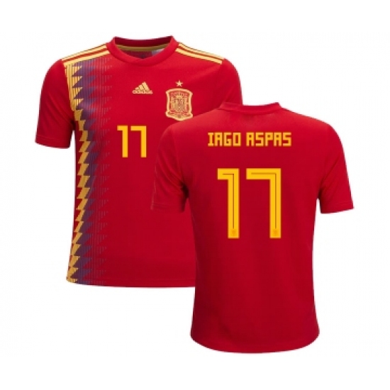 Spain 17 Iago Aspas Red Home Kid Soccer Country Jersey