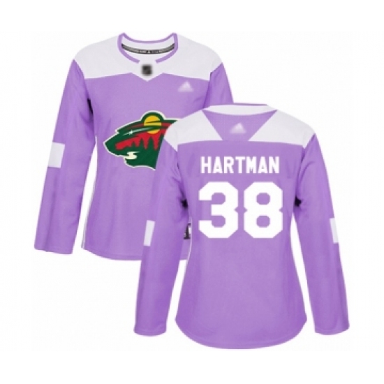 Women's Minnesota Wild 38 Ryan Hartman Authentic Purple Fights Cancer Practice Hockey Jersey