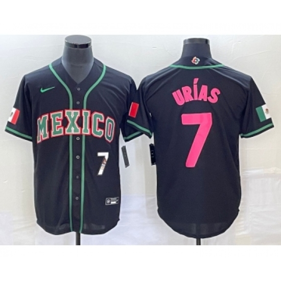Men's Mexico Baseball 7 Julio Urias Number 2023 Black Pink World Classic Stitched Jersey4