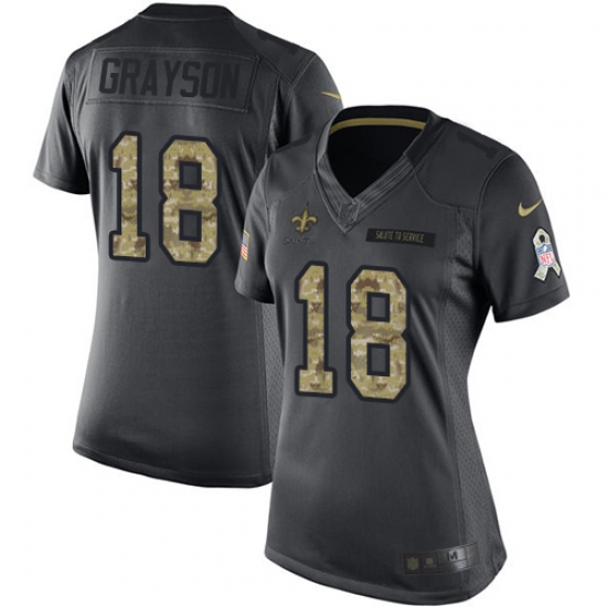 Women's Nike New Orleans Saints 18 Garrett Grayson Limited Black 2016 Salute to Service NFL Jersey