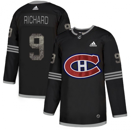Men's Adidas Montreal Canadiens 9 Maurice Richard Black Authentic Classic Stitched NHL Jersey