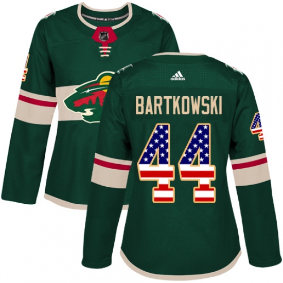 Women's Adidas Minnesota Wild 44 Matt Bartkowski Authentic Green USA Flag Fashion NHL Jersey
