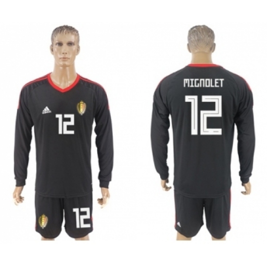 Belgium 12 Mignolet Black Long Sleeves Goalkeeper Soccer Country Jersey