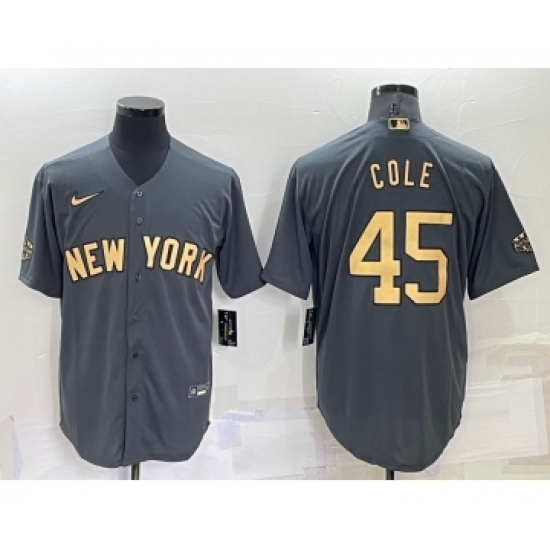 Men's New York Yankees 45 Gerrit Cole Grey 2022 All Star Stitched Cool Base Nike Jersey