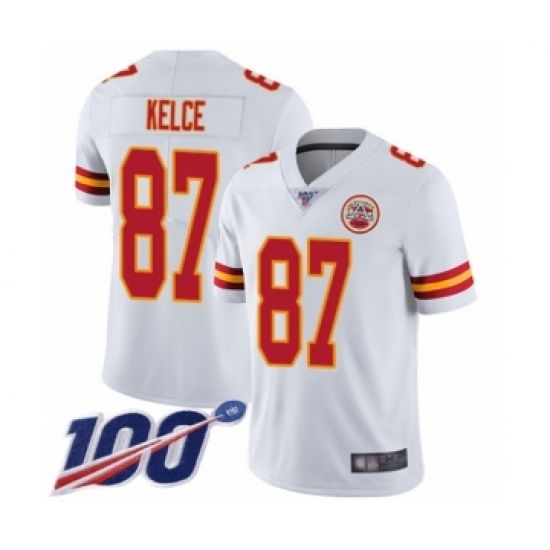 Youth Nike Kansas City Chiefs 87 Travis Kelce White Vapor Untouchable Limited Player 100th Season NFL Jersey