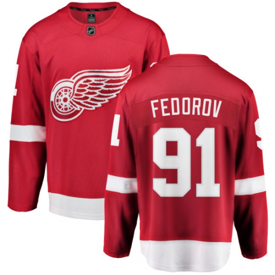 Youth Detroit Red Wings 91 Sergei Fedorov Fanatics Branded Red Home Breakaway NHL Jersey