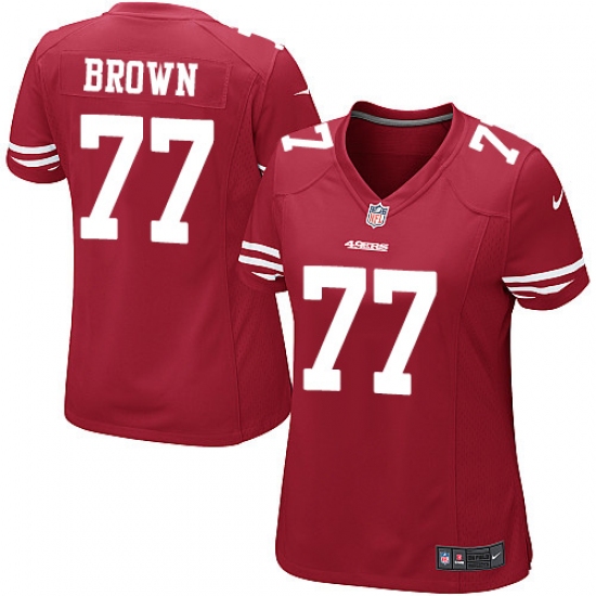 Women's Nike San Francisco 49ers 77 Trent Brown Game Red Team Color NFL Jersey