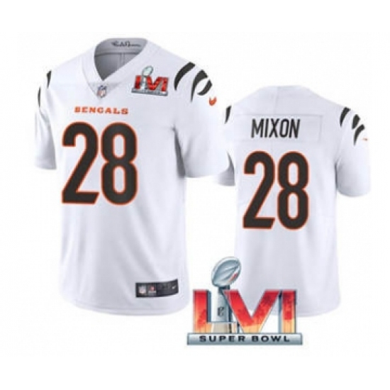 Men's Cincinnati Bengals 28 Joe Mixon White 2022 Super Bowl LVI Vapor Limited Stitched Jersey