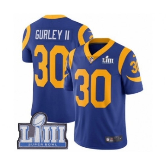 Men's Nike Los Angeles Rams 30 Todd Gurley Royal Blue Alternate Vapor Untouchable Limited Player Super Bowl LIII Bound NFL Jersey