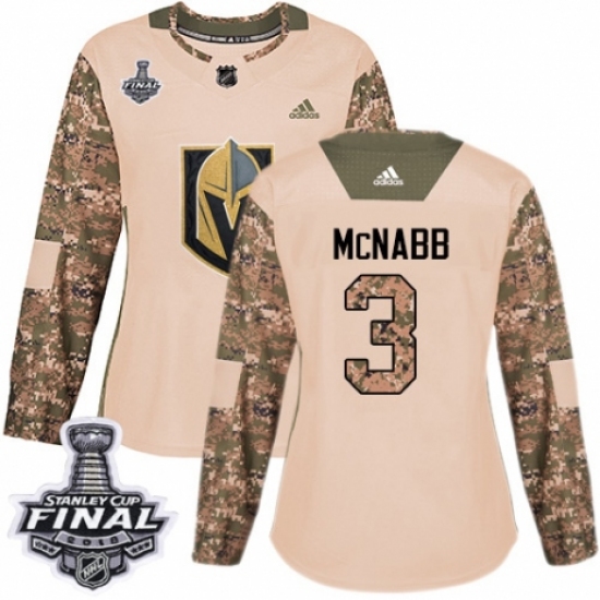 Women's Adidas Vegas Golden Knights 3 Brayden McNabb Authentic Camo Veterans Day Practice 2018 Stanley Cup Final NHL Jersey