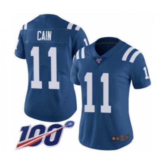 Women's Indianapolis Colts 11 Deon Cain Royal Blue Team Color Vapor Untouchable Limited Player 100th Season Football Jersey