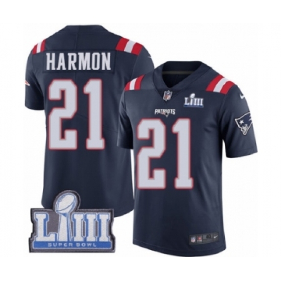 Men's Nike New England Patriots 21 Duron Harmon Limited Navy Blue Rush Vapor Untouchable Super Bowl LIII Bound NFL Jersey