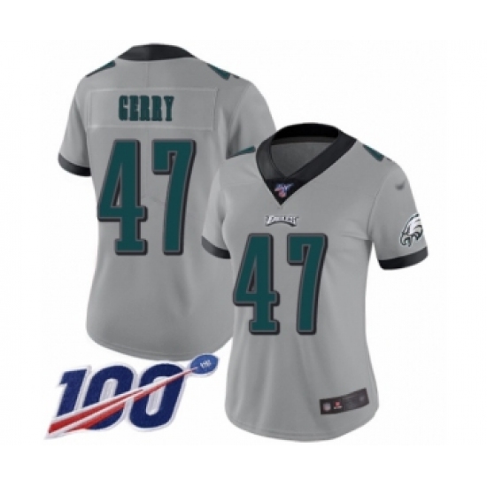 Women's Philadelphia Eagles 47 Nate Gerry Limited Silver Inverted Legend 100th Season Football Jersey