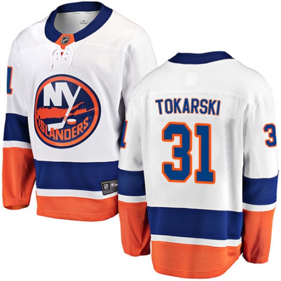 Youth New York Islanders 31 Dustin Tokarski Fanatics Branded White Away Breakaway NHL Jersey