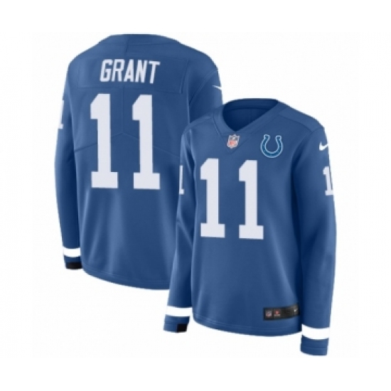 Women's Nike Indianapolis Colts 11 Ryan Grant Limited Blue Therma Long Sleeve NFL Jersey