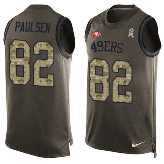 Men's Nike San Francisco 49ers 82 Logan Paulsen Limited Green Salute to Service Tank Top NFL Jersey