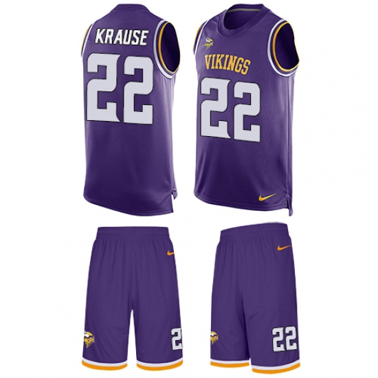 Men's Nike Minnesota Vikings 22 Paul Krause Limited Purple Tank Top Suit NFL Jersey