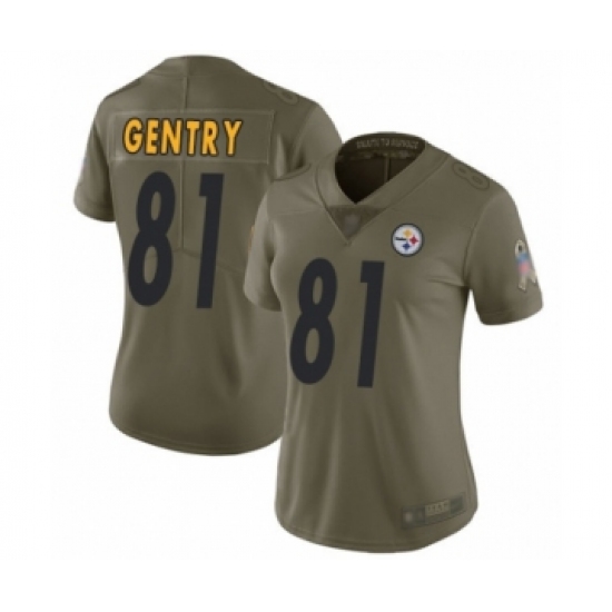 Women's Pittsburgh Steelers 81 Zach Gentry Limited Olive 2017 Salute to Service Football Jersey
