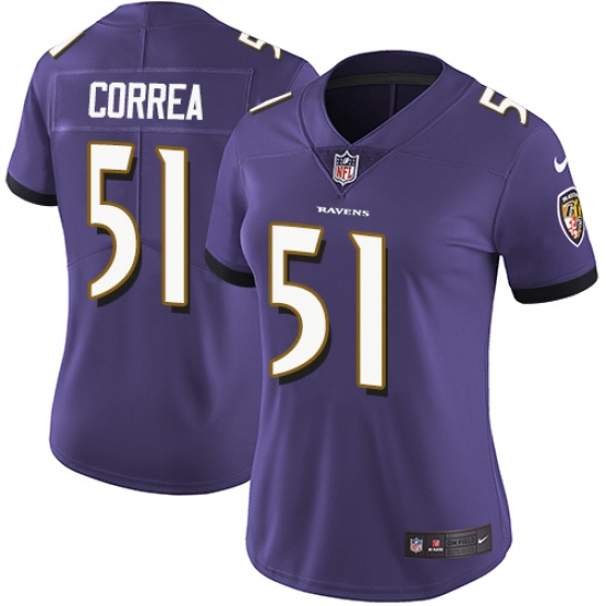Women's Nike Baltimore Ravens 51 Kamalei Correa Purple Team Color Vapor Untouchable Limited Player NFL Jersey